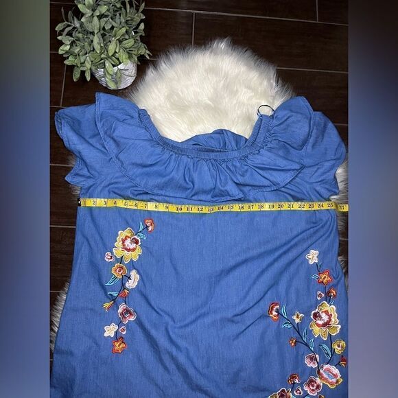 Velzera chambray floral embroidered off the shoulder tunic mini dress sz 1X - Picture 6 of 7
